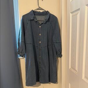 Cupshe Blue Denim Button-Up Dress